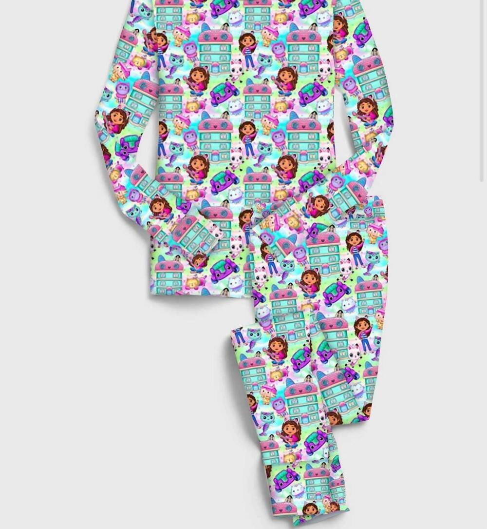 NEW CHARLIES PROJECT girl's dollhouse bamboo long sleeve loungewear set in multi